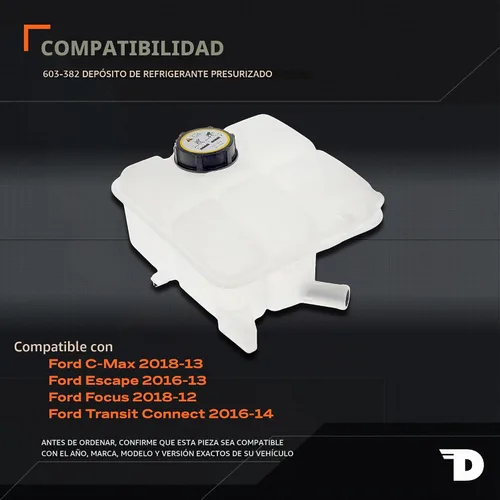 Vista 2 de Dorman 603-382 Front Pressurized Coolant Reservoir with Cap Compatible with Select Ford Models