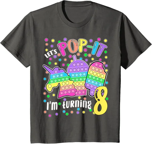 Vista 78 de Let's Pop-it I'm turning 8 Colorful 8th Birthday - Camiseta para niña, Negro
