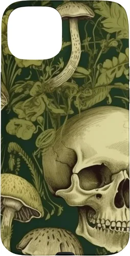 Vista 9 de iPhone 16 Skull Pattern Olive Green Mushroom Case