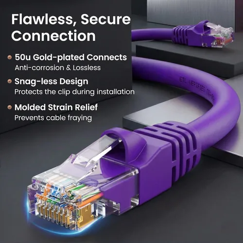 Vista 4 de GEARit Cable de conexión Ethernet Cat 6 de 5 pies, color morado (paquete de 10), cables de conexión Cat6 de 5 pies, cable de conexión