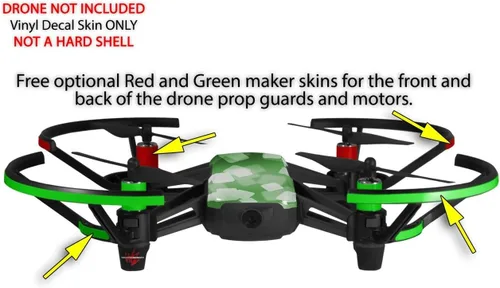 Vista 3 de Paquete de 2 calcomanías para DJI Ryze Tello Drone Bokeh Squared Green Drone no incluido