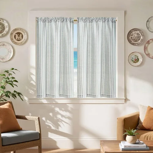 Vista 39 de Jinchan - Cortinas de lino a rayas para cocina, 24 pulgadas, beige, 2