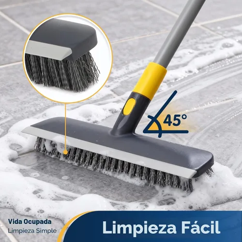 Vista 2 de Yocada Cepillo de Fregar Suelos Mango Telescópico 2 en 1 Cepillo Raspador Cerdas Rígidas Fregador de Ducha para Limpiar Patio Baño Garaje Cocina