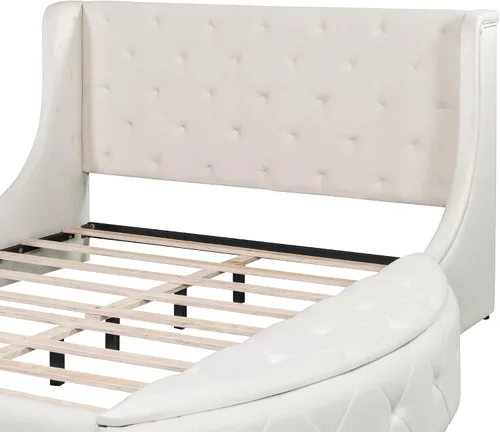 Vista 9 de Base de cama de almacenamiento tamaño Queen de terciopelo, cama de plataforma tapizada de lujo con cabecera con respaldo de alas y 1 cajón grande