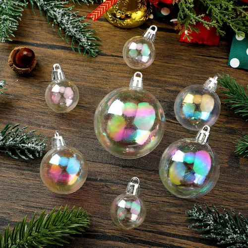 Vista 4 de Kathfly 16 bolas de Navidad iridiscentes, adornos iridiscentes de plástico para árbol de Navidad, bola de Navidad transparente para manualidades, 4