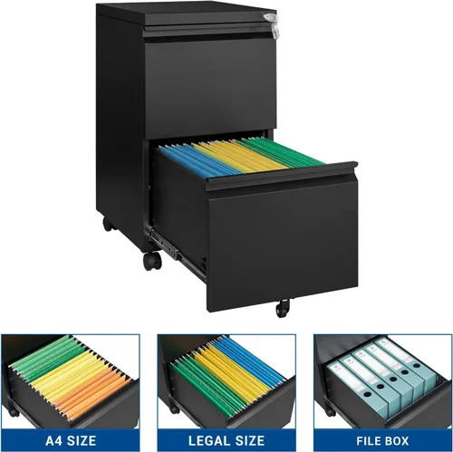 Vista 6 de Fesbos Archivador vertical de 2 cajones Armario de llenado móvil con cerradura para archivos legales o de letras Archivador de almacenamiento