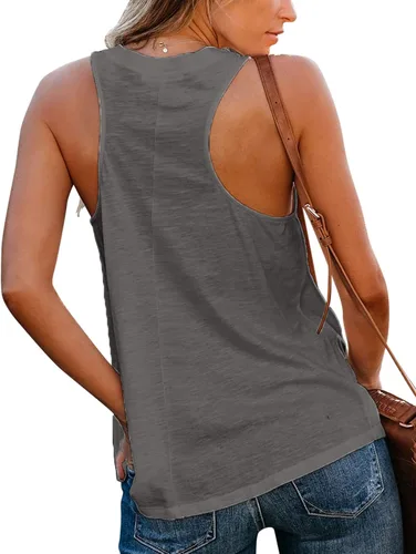 Vista 3 de Sunborui Camiseta sin mangas con cuello en V para mujer, estilo casual, básica, color liso