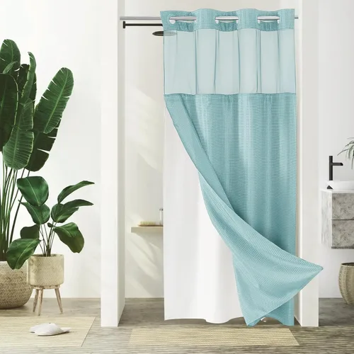 Vista 37 de Gibelle: cortina de ducha pequeña para baño de 36x74, cortina de ducha de punto gofre con juego de forro de tela a presión, no necesita ganchos