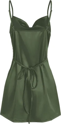 Vista 2 de ZAFUL - Vestido mini de satén para mujer, sin mangas, con tirantes delgados, cuello drapeado, sedoso y elegante, para fiestas y cócteles