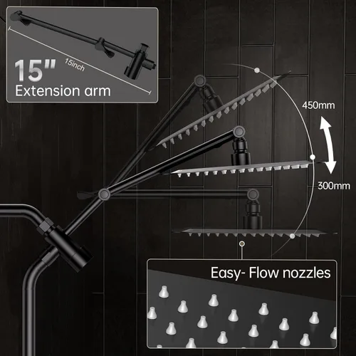 Vista 7 de Veken Cabezal de ducha de lluvia de lujo de 10 pulgadas con spray de mano Negro mate