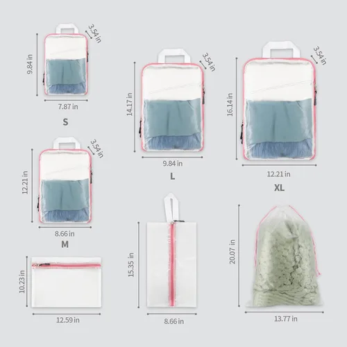 Vista 5 de BRAQ - Cubos de embalaje de compresión para viajes, juego de 7 bolsas organizadoras de viaje para equipaje, cubos de embalaje de compresión