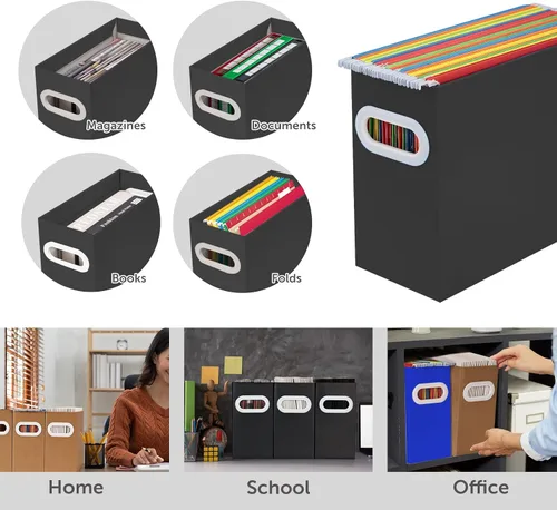 Vista 3 de Organizador de archivos colgante, organizador de carpetas de archivos de cartón para tamaño carta, caja de almacenamiento de documentos