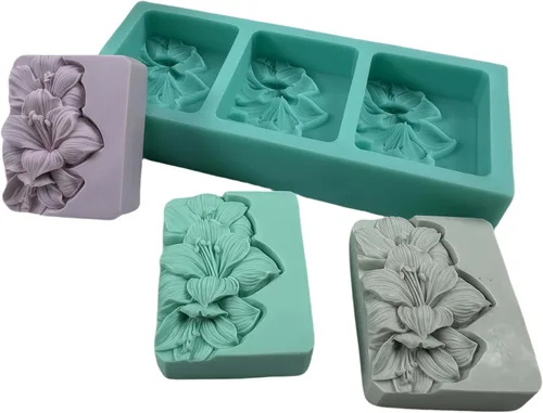 Vista 13 de Molde de jabón hexagonal para alivio de flores, 3 cavidades, molde de silicona para jabón natural, vela perfumada, cera de chocolate, mousse