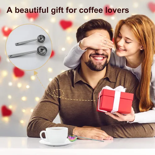 Vista 6 de Conjunto de cucharas de café premium Safring, juego de 2, cuchara de café de acero inoxidable con mango largo, contiene cuchara medidora de 1