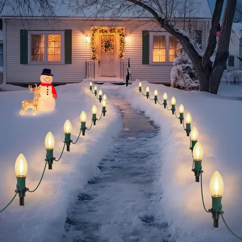 Vista 10 de USOKYO Luces LED C9 de 45 pies para caminos de Navidad al aire libre, 30 bombillas multicolor, impermeables, conectables, luces de Navidad