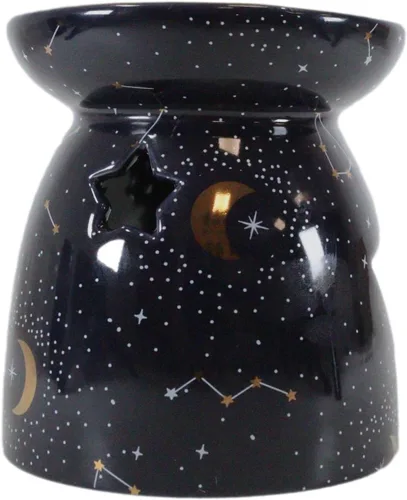 Vista 3 de Ebros Gift Wicca Witchcraft constelación púrpura astrología estrellas y luna cerámica púrpura quemador de aceite esencial calentador de cera figura