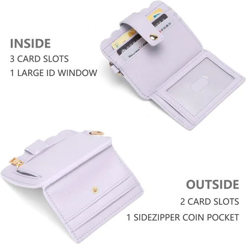Vista 4 de KNGITRYI Cartera llavero pulsera para mujer, delgado RFID tarjeta de crédito, monedero, borla llavero brazalete para hombres y mujeres, Púrpura