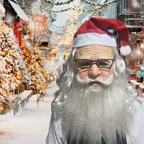 Vista 3 de ICNGLKSND Máscara de Papá Noel realista para hombre, máscara de látex para barba blanca, máscara de Papá Noel, máscara de Navidad, cosplay, fiesta