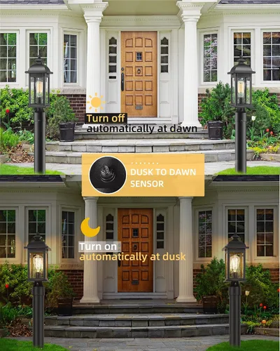 Vista 2 de FEMILA Luz de poste al aire libre del atardecer al amanecer, lámpara de poste impermeable, postes de lámpara exterior iluminación exterior