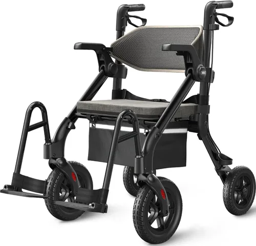 Vista 11 de VOCIC Andadores para personas mayores, Z55 Combo andador y silla de ruedas 2 en 1, reposapiés sin doblez, andador con ruedas grandes de 25.4 cm