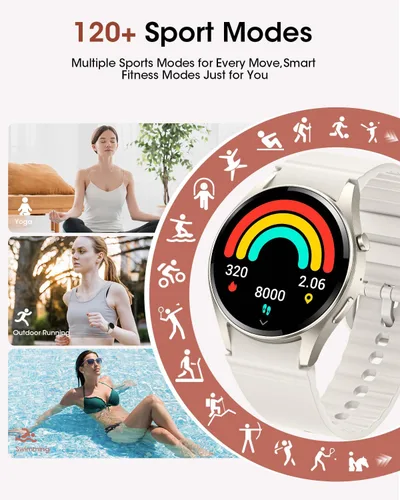 Vista 3 de Relojes inteligentes para mujeres/hombres (hacer llamadas), reloj inteligente de fitness con monitor de frecuencia cardíaca, SpO2/sueño, podómetro