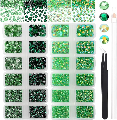 Vista 32 de 27000PCs Resin Rhinestones Kit, 2-6mm Crystal Diamond Gems with Picker Pencil, Tweezer & 2 Glue Bottles, Flatback Rhinestone Set for Diamond