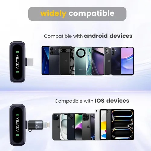 Vista 3 de Micrófono Lavalier inalámbrico con pantalla digital de batería con cancelación de ruido omnidireccional de 360°, clip giratorio de rango de 100 pies