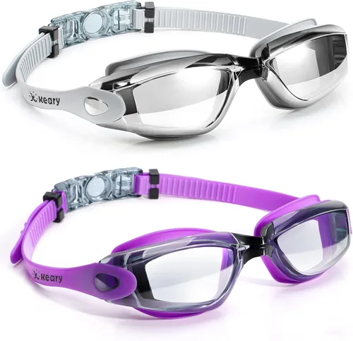 Vista 9 de Keary Paquete de 2 gafas de natación antivaho para adultos, jóvenes y niños mayores de 6 años, gafas de triatlón impermeables contra los rayos UV