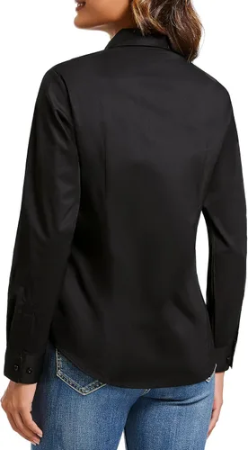 Vista 3 de Damipow Camisas de vestir para mujer, sin arrugas, con botones, de manga larga, blusas para el trabajo profesional