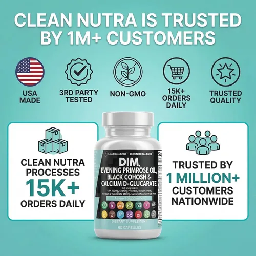 Vista 8 de Clean Nutraceuticals DIM Evening Primrose Black Cohosh Calcio D-Glucarato Sulforafano Extracto de semilla de lino – Vitaminas de apoyo hormonal