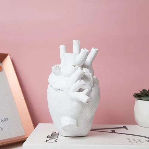 Vista 5 de Florero anatómico con forma de corazón, florero creativo de corazón humano, florero de resina, adorno de escritorio, escultura de resina, estante