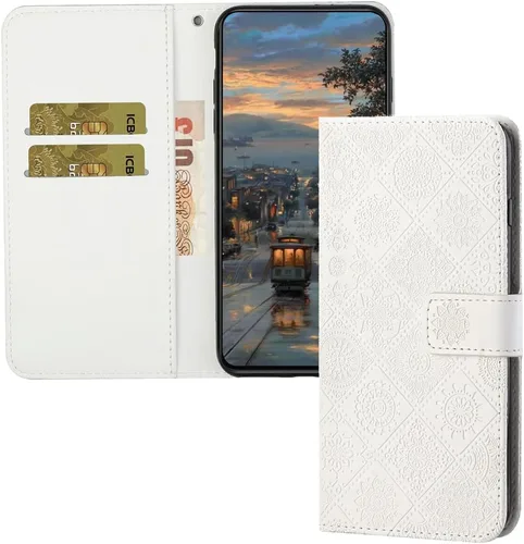 Vista 12 de Funda compatible con iPhone 12 Mini con tarjetero de cuero con tapa abatible, estampado retro con función atril, funda protectora magnética