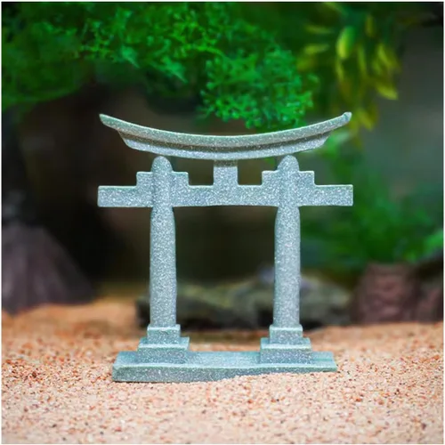 Vista 8 de livelyfish Estatua japonesa de la puerta sintoísta Torii, decoración asiática, figuras de pagoda de piedra arenisca para decoración de acuarios, L