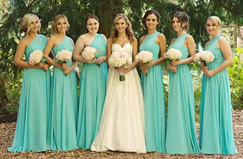 Vista 5 de Vestido de dama de honor de un hombro para mujer, plisado, de gasa, formal, vestido de noche