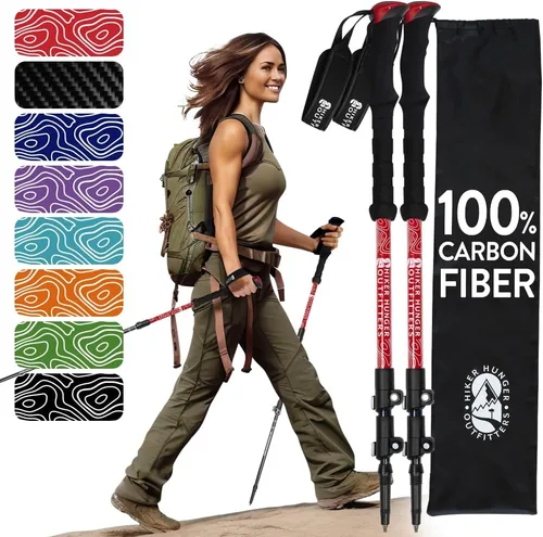 Vista 18 de 100% Carbon Fiber Trekking Poles by USA Brand - Ultra Strong Lightweight Collapsible Hiking Poles with Cork and EVA Foam Grips & Quick Adjustable