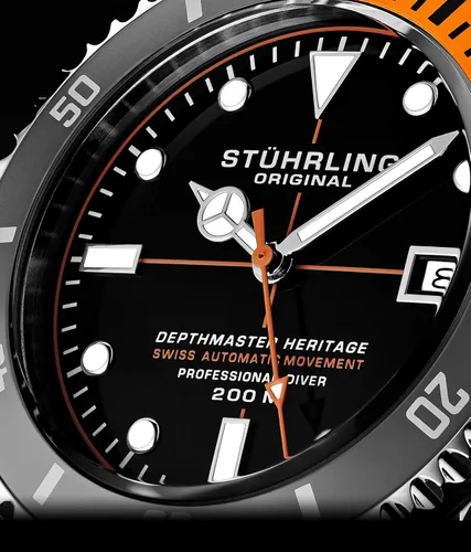 Vista 3 de Stuhrling Original Mens Swiss Automatic Stainless Steel Professional DEPTHMASTER Dive Watch 200 Meters Water Resistant Brushed and Beveled Bracelet