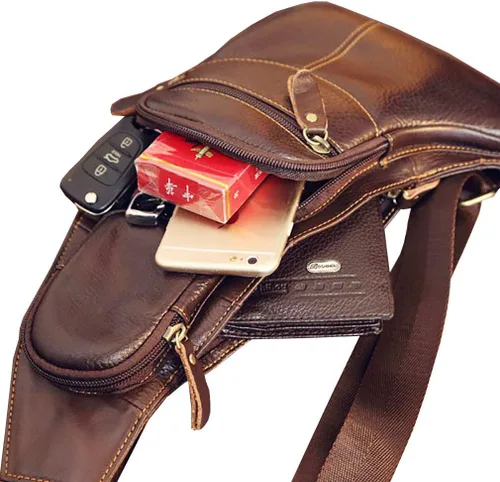 Vista 6 de Mochila estilo bandolera de piel para hombres y mujeres bandolera de hombro al pecho mochila de uso diario para viajes al aire libre campamento