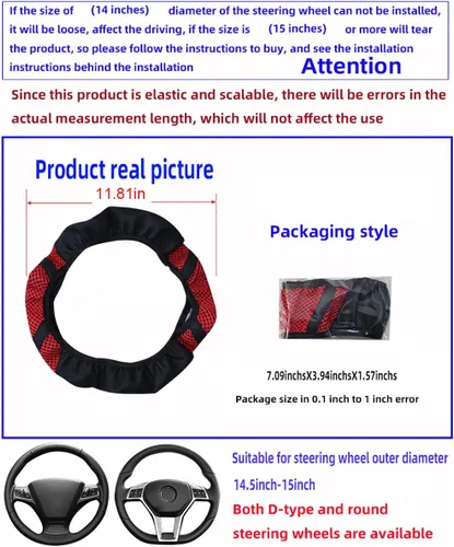 Vista 2 de Funda de volante de coche elástica de Zipelo, cubierta de volante de cuero transpirable para vehículo, protector antideslizante para volante
