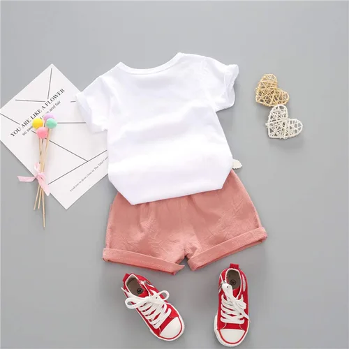 Vista 3 de YOUNGER TREE - Conjunto de camiseta y pantalones cortos de lino con cinturón, diseño de sandía