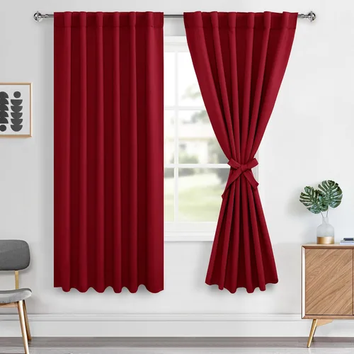 Vista 28 de Hiasan Cortinas opacas negras para dormitorio, cortinas opacas cortas de 45 pulgadas de largo, con aislamiento térmico, bolsillo para barra