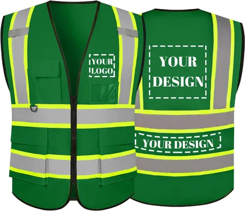 Vista 44 de Chaleco de seguridad reflectante de alta visibilidad con 5 bolsillos y cremallera clase 2 para adultos, unisex, ropa de trabajo de seguridad