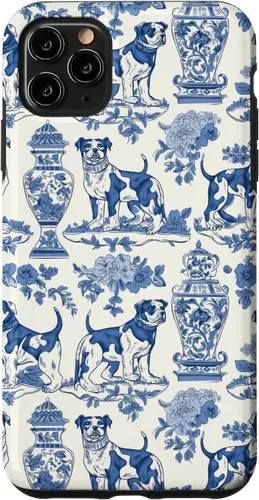 Vista 13 de Chinoiserie Dog Blue Toile Ginger Preppy Grandmillennial - Carcasa para iPhone 16