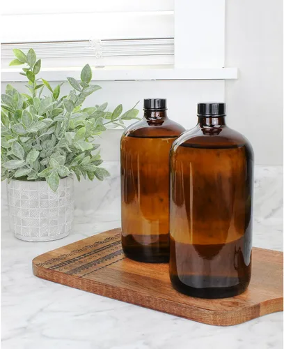 Vista 9 de Cornucopia - Botellas de cultivo de kombucha ámbar de 32 onzas, paquete de 4, botellas redondas de vidrio Boston de 1 cuarto de galón con 6 tapas