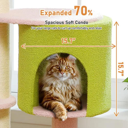 Vista 4 de MUTTROS Árbol para gatos de flores rosas de 50 pulgadas para gatos grandes y pesados, torre Maine Coon para gatos con postes rascadores extra