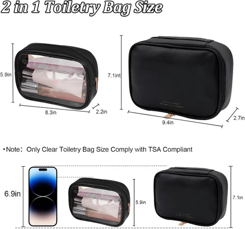 Vista 2 de Neceser de maquillaje transparente, 2 en 1, bolsa de aseo impermeable de viaje, bolsa de almacenamiento de gran capacidad, bolsa desmontable