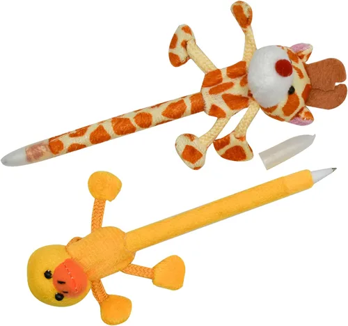 Vista 6 de Maydahui 24 bolígrafos de peluche con diseño de animales, bonitos bolígrafos esponjosos de dibujos animados, oso, conejo, pato, cerdo, perro, rana