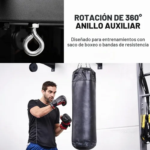 Vista 6 de Barra de dominadas multifuncional montada en la pared con sistema de polea, barra de dominadas de agarre múltiple de 48" y 16"/24", accesorios