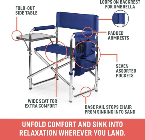 Vista 7 de PICNIC TIME Silla deportiva con mesa auxiliar, sillas de campamento acolchadas plegables para exteriores para adultos con portavasos y panel