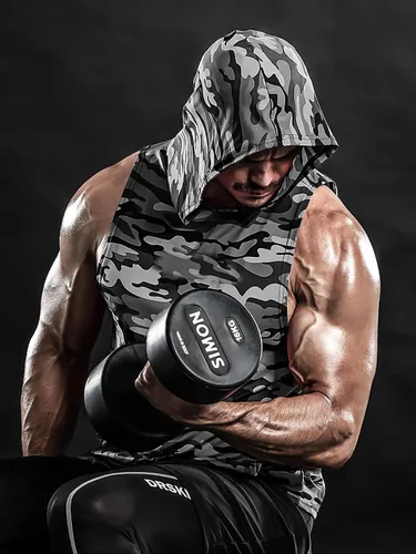 Vista 4 de DRSKIN Paquete de 2 o 1 camiseta sin mangas con capucha para hombre, culturismo, corte muscular, sin mangas, para entrenamiento de gimnasio