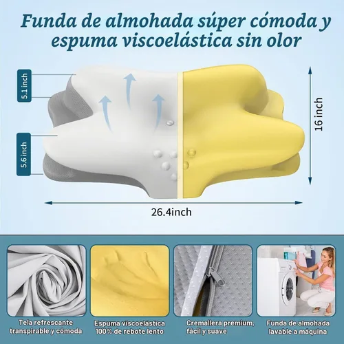 Vista 4 de Almohada Cervical para el Cuello - Almohada Refrescante para Alivio del Dolor de Cuello, Almohada Ergonómica para Personas que Duermen de Lado